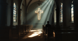 a man sits in a christian church - hanh hua - miracles - holy spirit