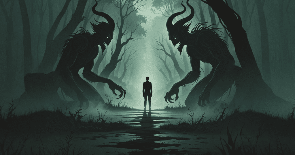 demons surround the path to light in a forest - the miracles of healing and pastor steve kim understanding of faith over fear