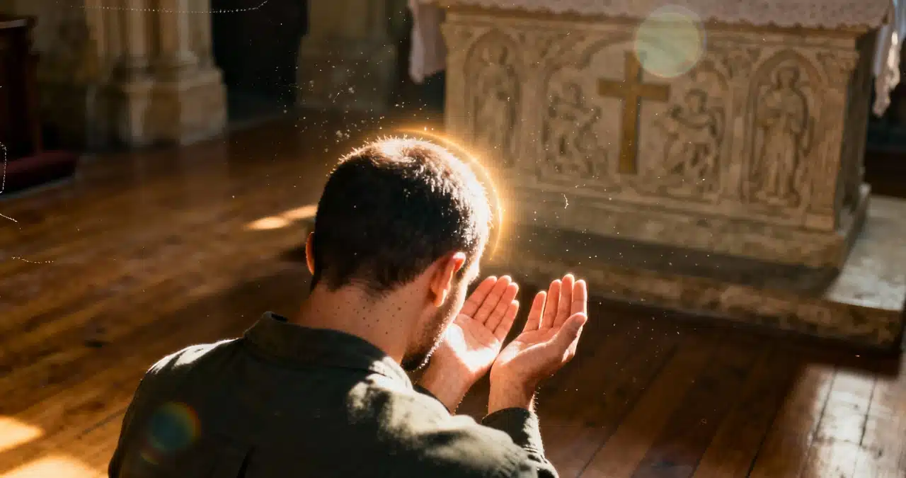 Person surrendering in prayer, representing a yielded life to activate anointing, and walking in anointing power