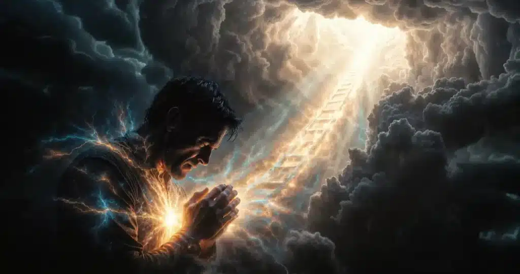 John Anderson experiencing spiritual transformation with electric wave symbolizing divine intervention after childhood trauma