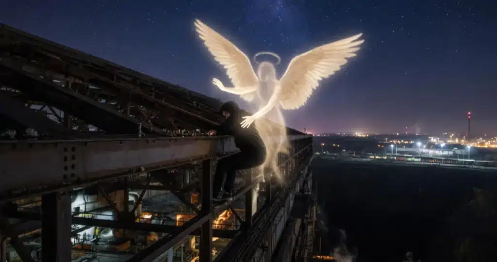 Deejay Jackson hanging from factory beams saved by spiritual angel