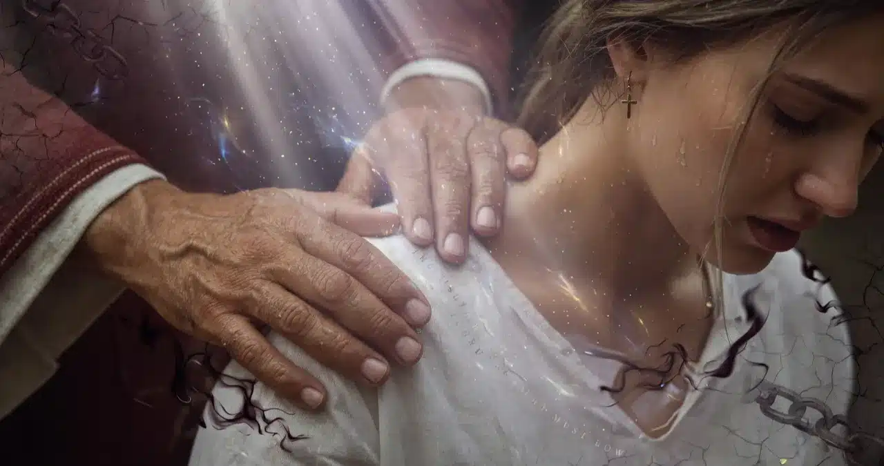 Hands laid on person during Christian deliverance prayer session