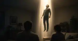 Tower of white light filling a dark bedroom as God called him by name